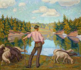 Berger à l'étang, vers 1911, 53x63 cm