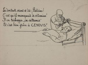 Publicité pour le Cénovis (homme malade), vers 1938