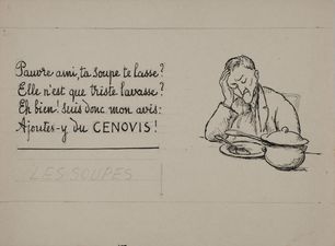 Publicité pour le Cénovis (soupe fade), vers 1938
